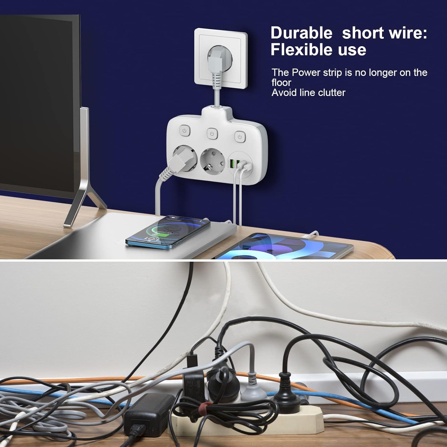 Multiprise 2 prises d'angle + 2 prises de charge USB - 230 V 3600 W - Noir
