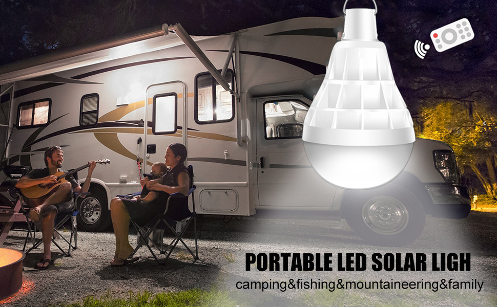 Lampe Camping Solaire Portable Ampoule LED Urgence Lumière Jardin Lanterne Éclairage 