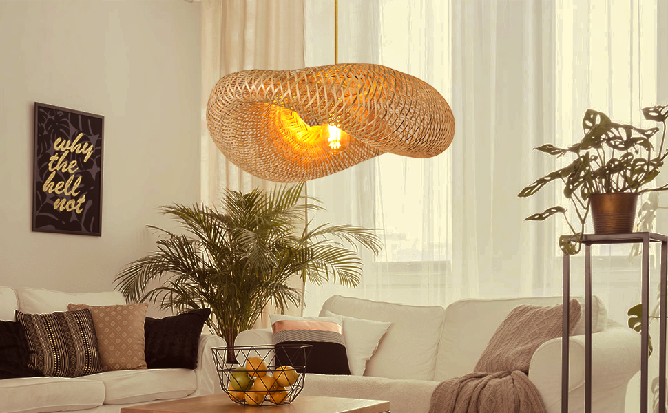 bamboo rattan pendant light lamp fixtures ceiling hanging japanese modern decor