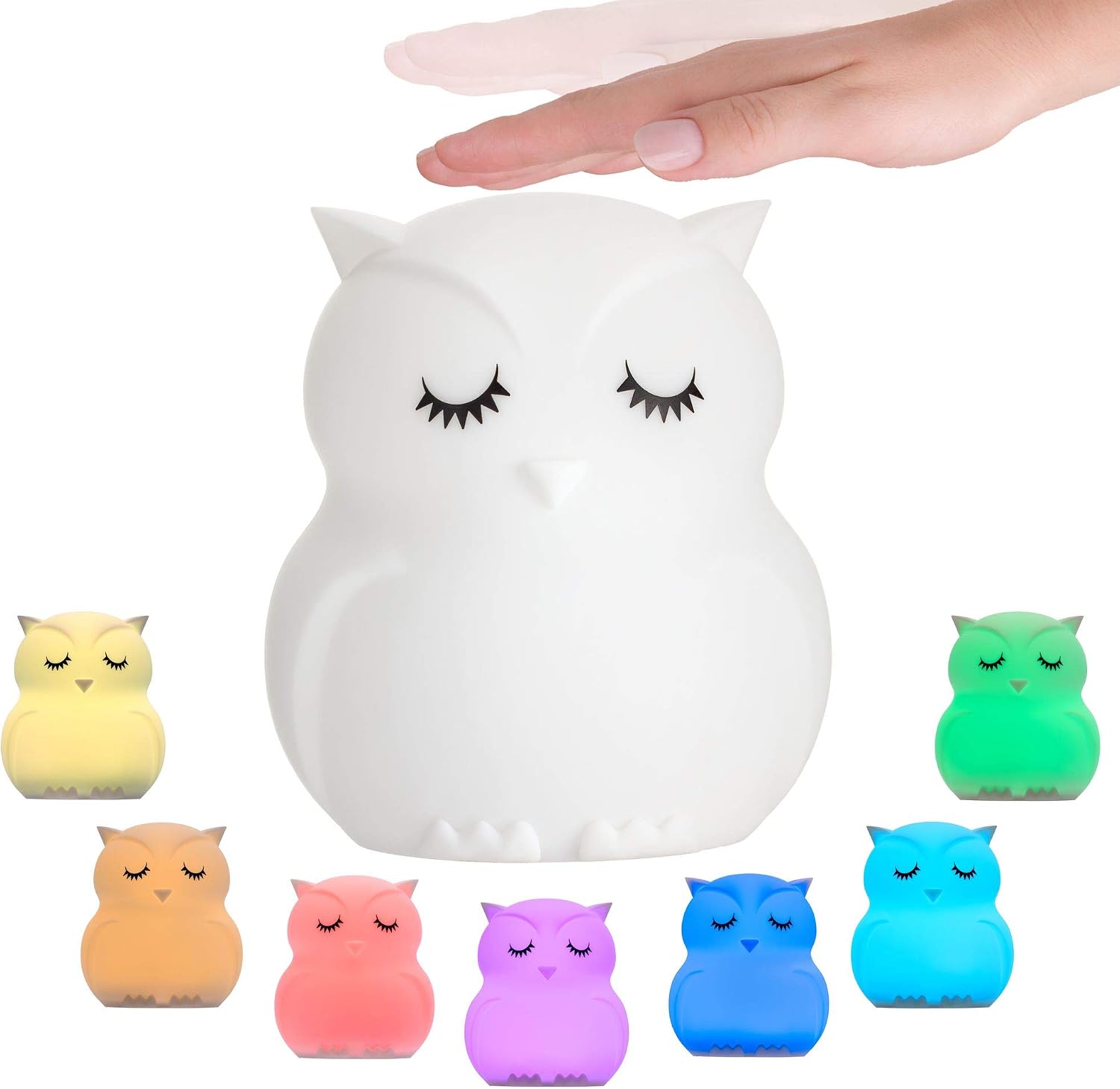 Veilleuse Enfant Chambre Lampe Veilleuse Bebe Veilleuse Hibou Multicolore Rechargeable LED Veilleuse 9 Couleurs Veilleuse Bébé (Télécommande + Tactile Dimm) [Classe énergétique A++]