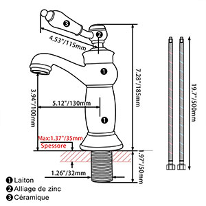 Robinet de salle de Bain Rétro,Robinets de Lavabo pour Salle de Bain Avec Mitigeur Chaud et Froid