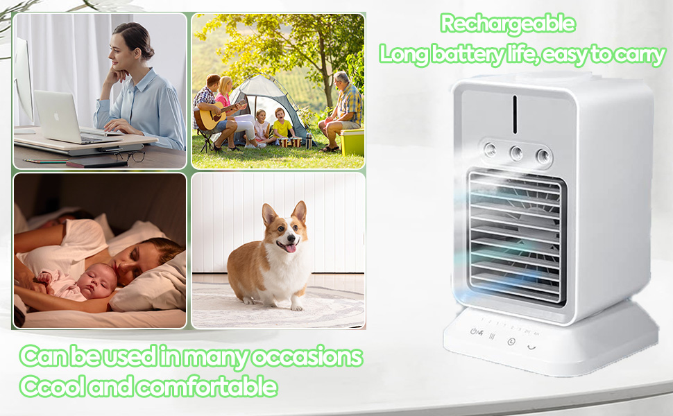 Climatiseur portable, mini ventilateur de refroidissement personnel avec 3 vitesses de vent