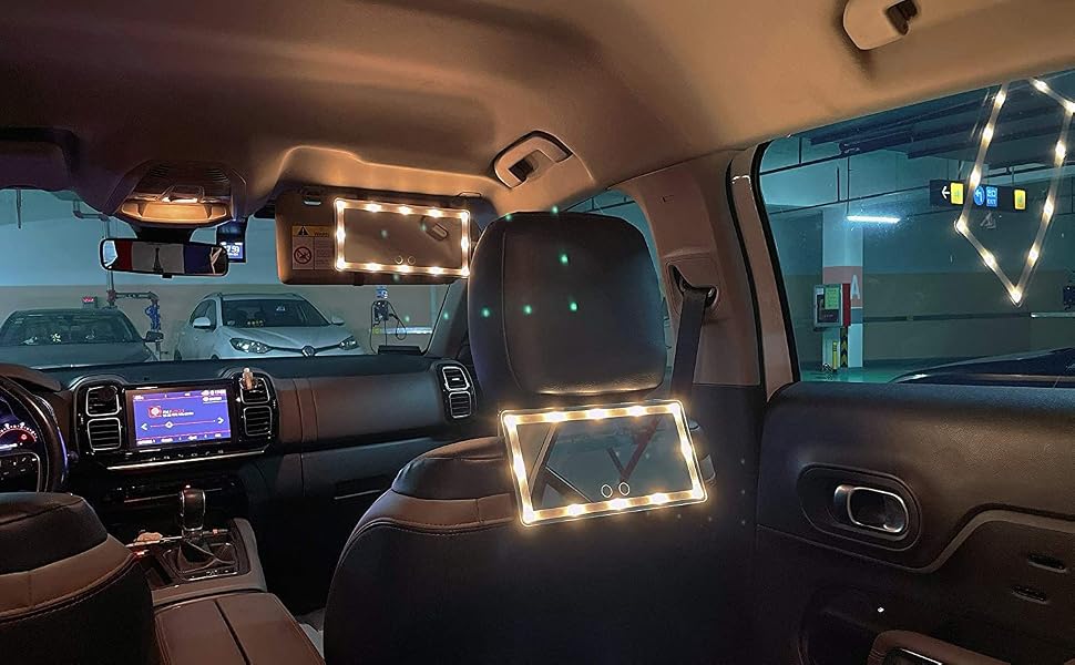 Miroir de Vanité pour Voiture avec Lumières LED Rechargeables