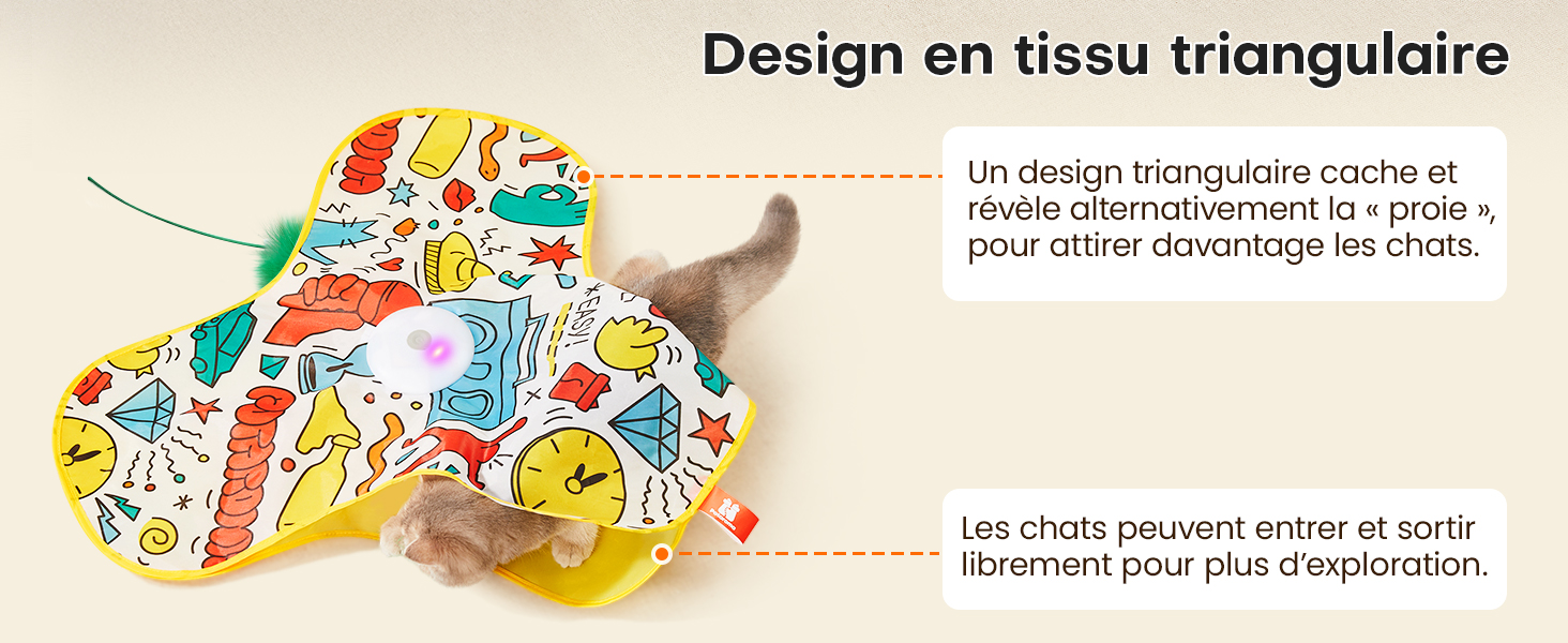avec des motifs ludiques sur le thème des chats. Comprend une ouverture permettant aux chats d'entrer et d'explorer, conçue pour stimuler la curiosité et le jeu des félins