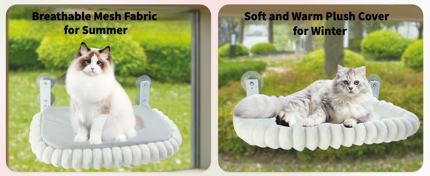 Le texte indique « Image 3 » et « Tissu en maille respirant ».
[SENTENCE 2] Image divisée montrant un lit ou un tapis en peluche de couleur claire pour animaux de compagnie dans un jardin extérieur.