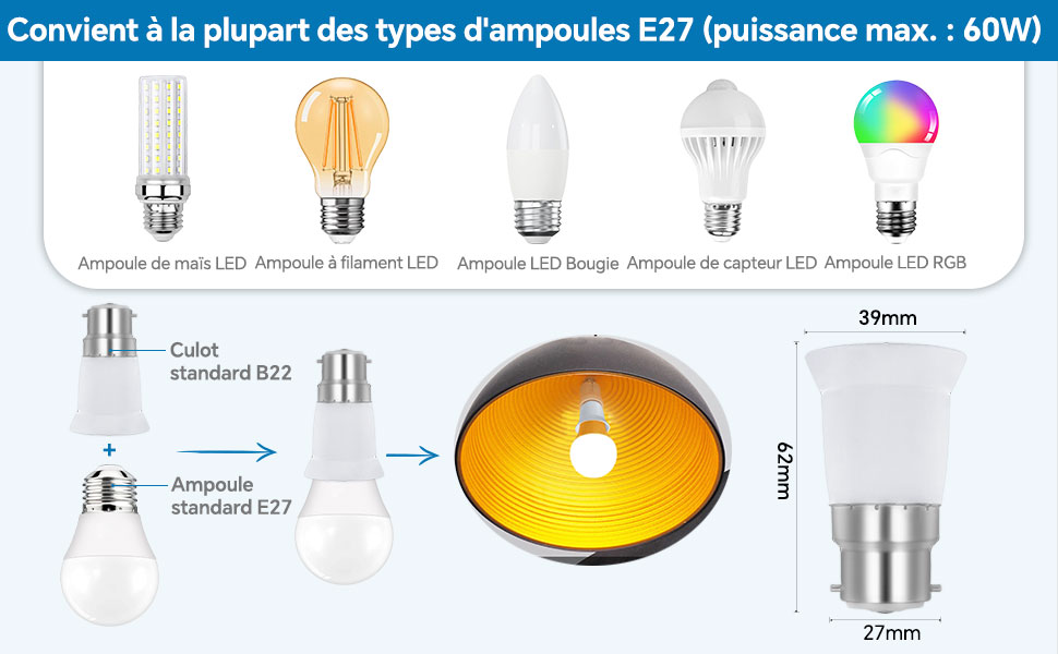 adaptateur douille ampoule b22 vers e27