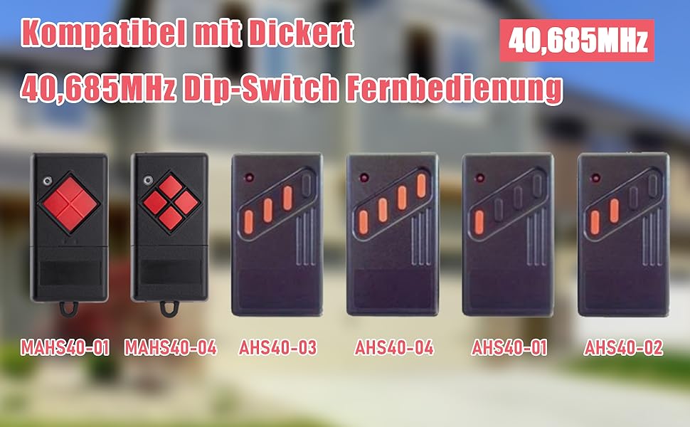 pepape 2 stuks garagedeur handzender voor Dickert MAHS40-01, MAHS40-04, AHS40-02, AHS40-03, AHS40-04, compatibel met Dickert 40,685MHz dip-schakelaar garageafstandsbediening