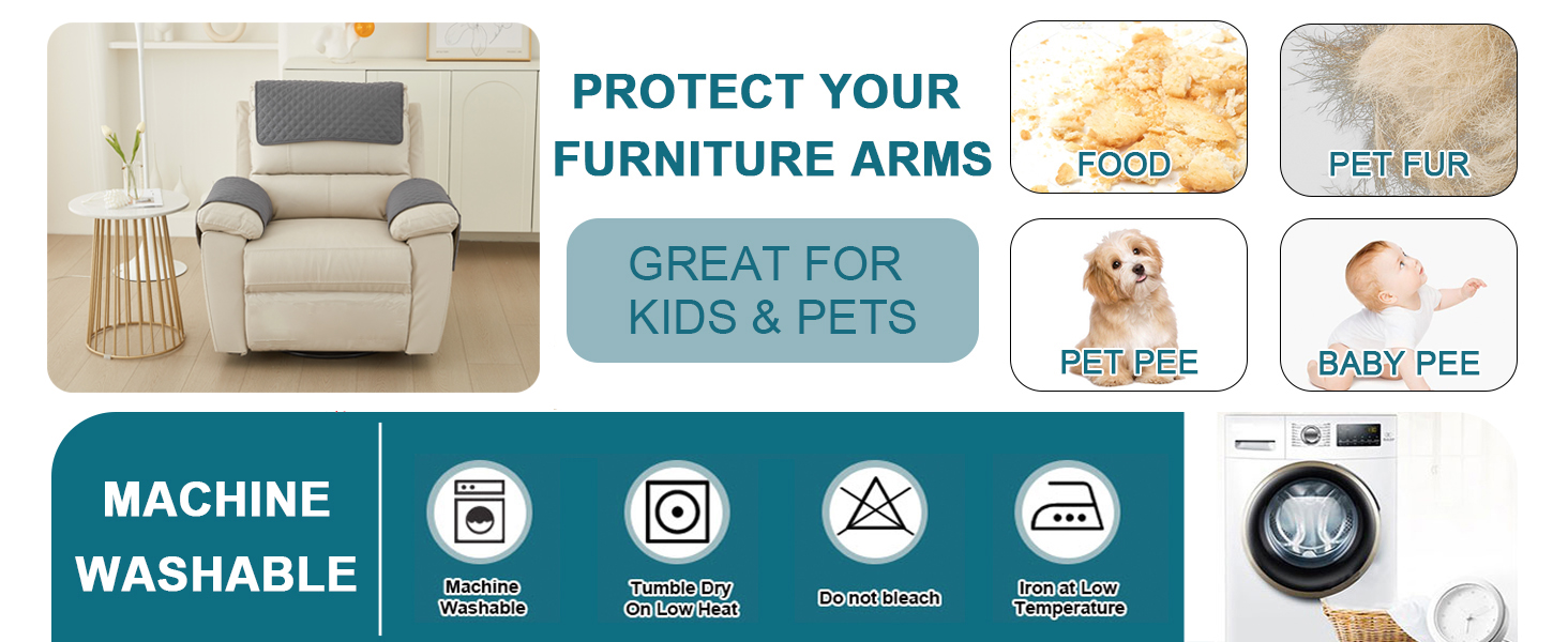 Panneau d'information sur le produit présentant les caractéristiques et les avantages du lavage en machine, des ic?nes pour la protection des meubles, y compris des symboles de sécurité pour animaux de compagnie et enfants