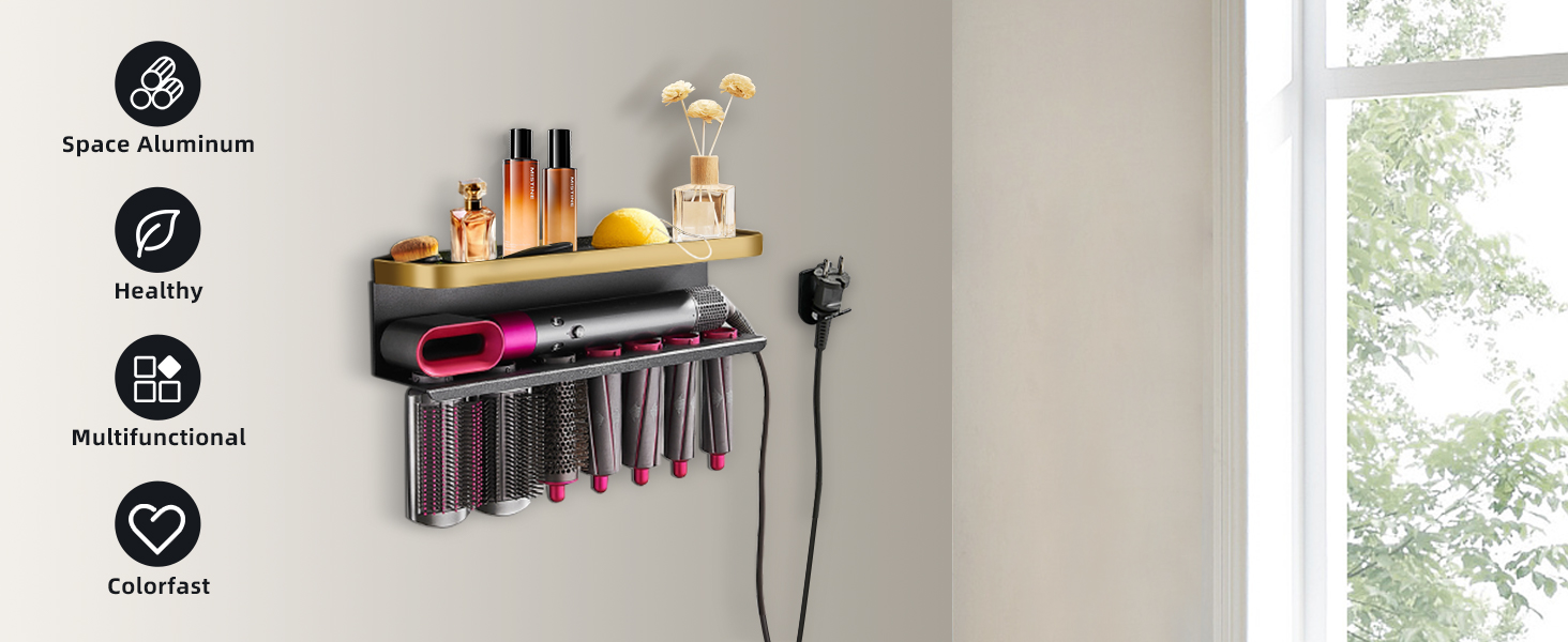 Space Aluminum Curling Iron Wall Mounted Storage With Adhesive