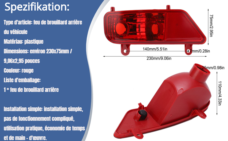 pour 3008 2009-2015 Feu Arrière Ampoule de Brouillard Lampe Coque