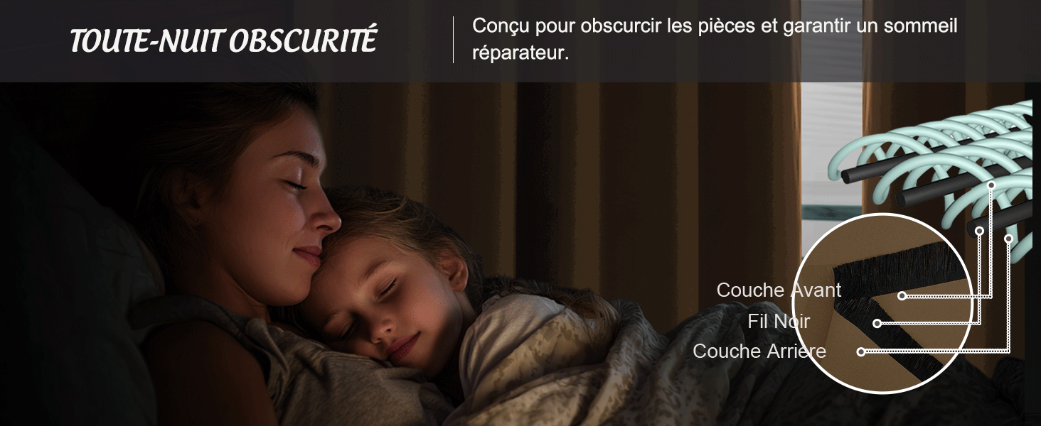 Le texte indique « TOUTE NUIT OBSCURITÉ ». Images promotionnelles sombres montrant des silhouettes et des éléments lumineux dans des décors nocturnes.