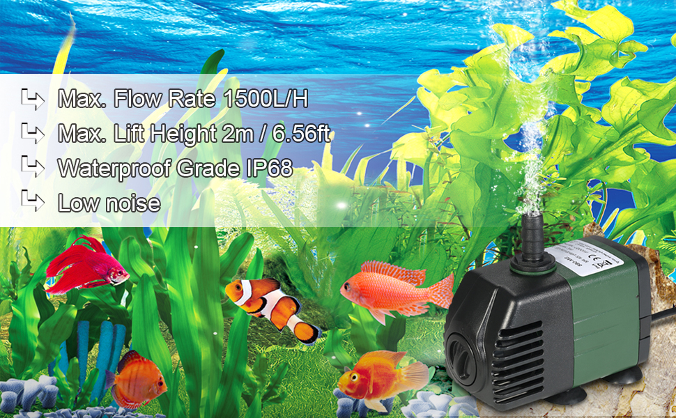 Homvik Pompe à eau submersible 1500L/H 25W pour fontaine aquarium bassin jardin 