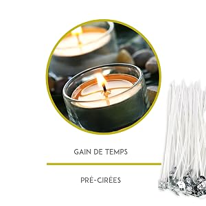 un gain de temps avec la mèche de bougie CZ Store, pré-ciré et naturelle, sans odeurs ni fumée noire