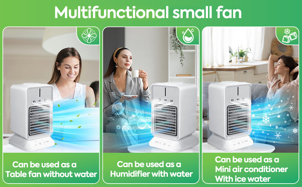 Climatiseur portable, mini ventilateur de refroidissement personnel avec 3 vitesses de vent
