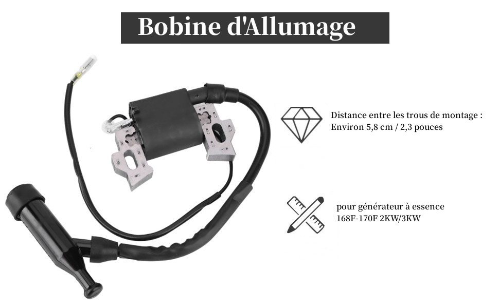 Bobine d'Allumage, Pièces de Générateur pour Générateur à Essence 168F-170F 2KW/3KW