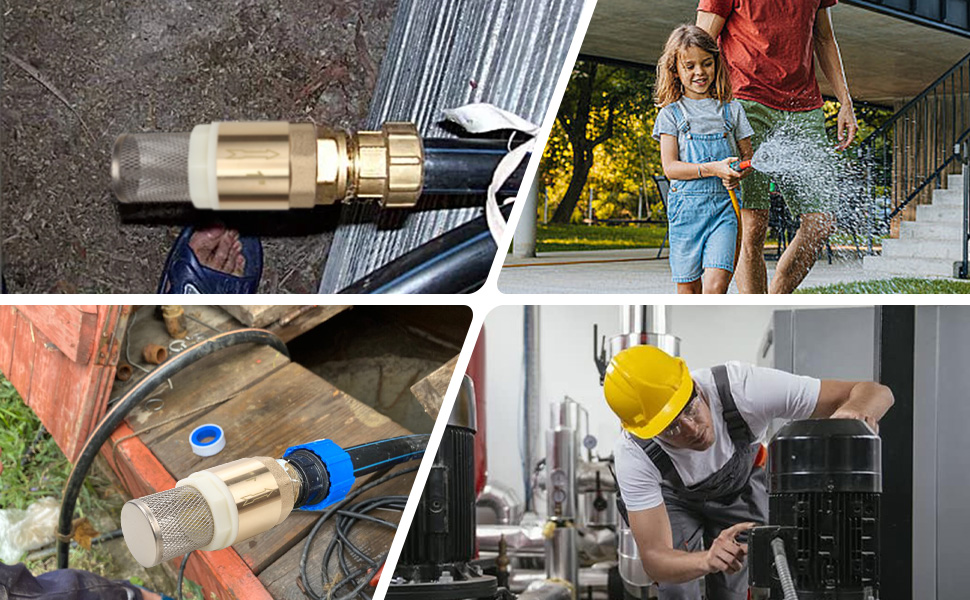 Collage de buses de nettoyeur haute pression et d'applications de nettoyage montrant des raccords en laiton professionnels et différents jets en utilisation