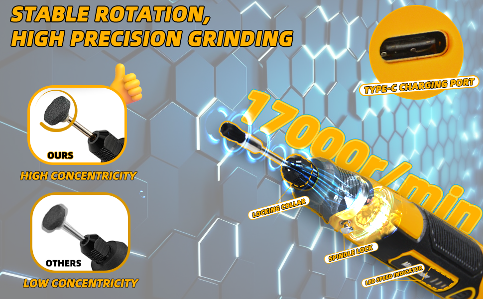 stable rotation, high precision grinding