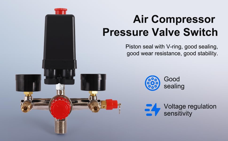 Compresseur d'air Durable Pompe Pressostat avec Vanne Contrôle Régulateurs Jauge