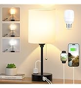 Small Bedroom Lamps 3 Color Temperatures - 2700K 3500K 5000K Bedside Lamps with USB C and A Ports...