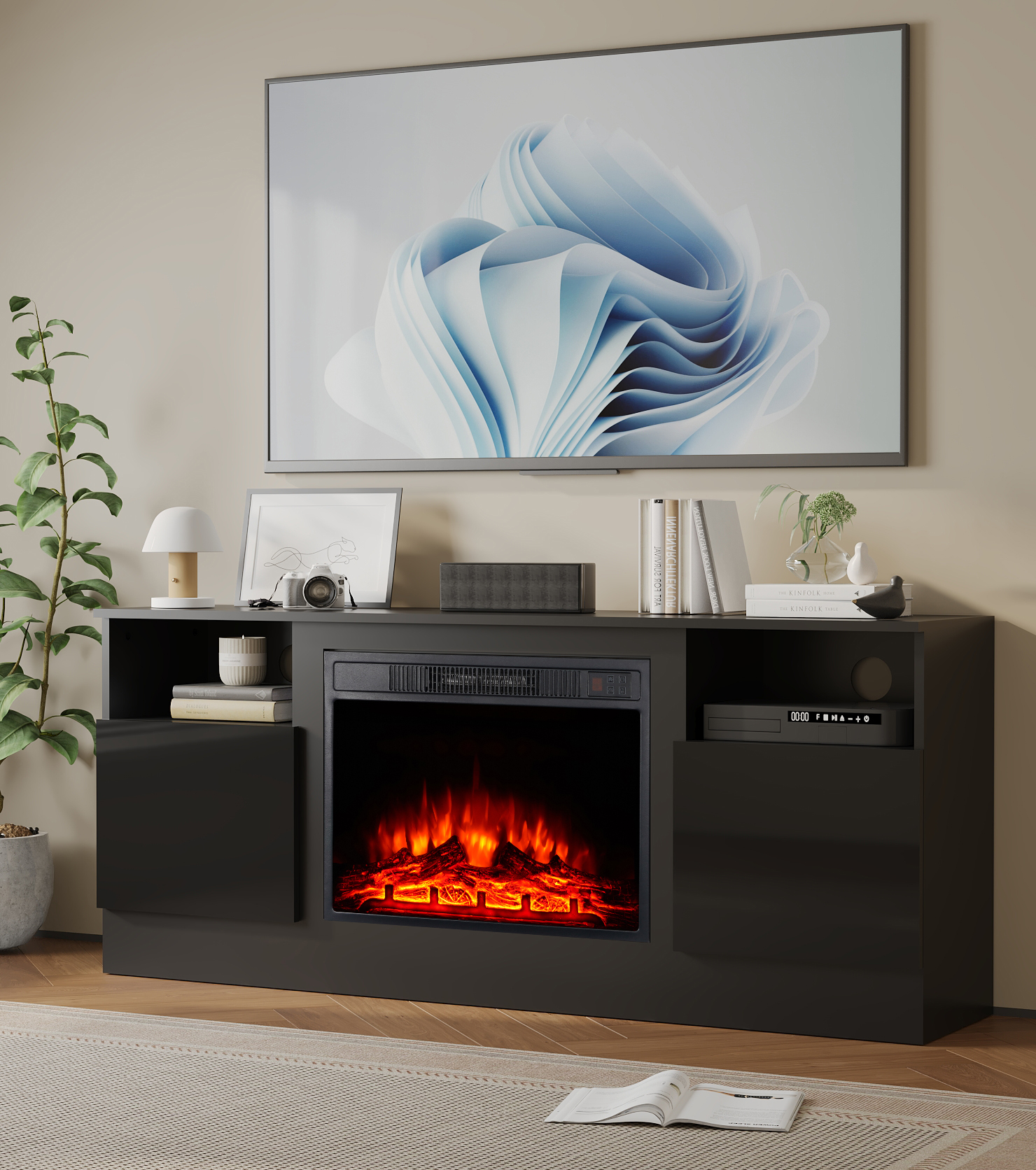 Meuble TV avec cheminée