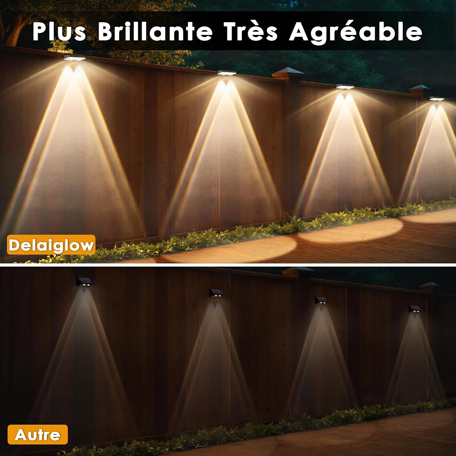 Image à quatre panneaux illustrant l'utilisation d'une lampe solaire.