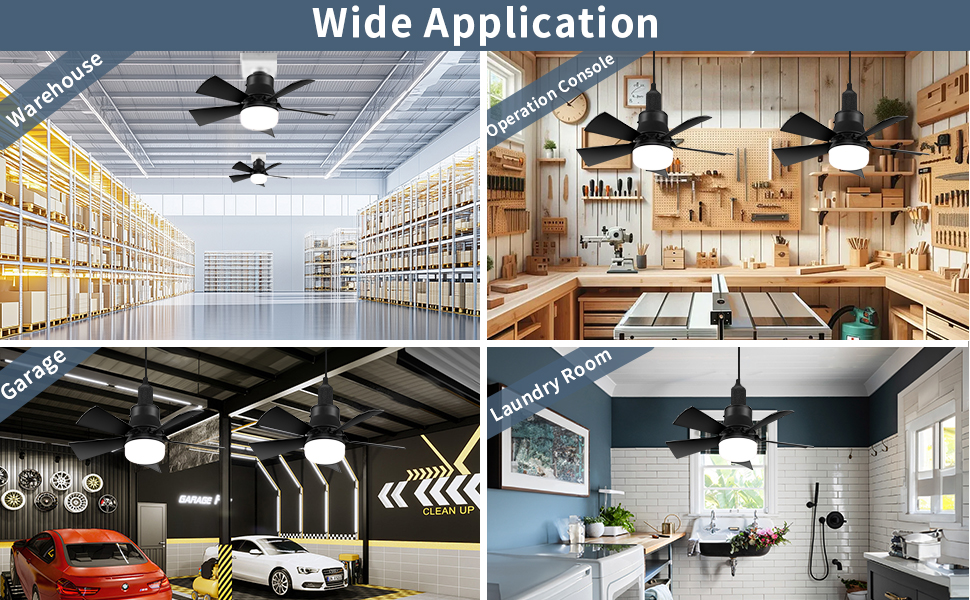 E26/E27,3 Colors Dimmable LED 3 Speeds Ceiling Fans Light Bathroom, Bedroom, Garage, Laundry Room