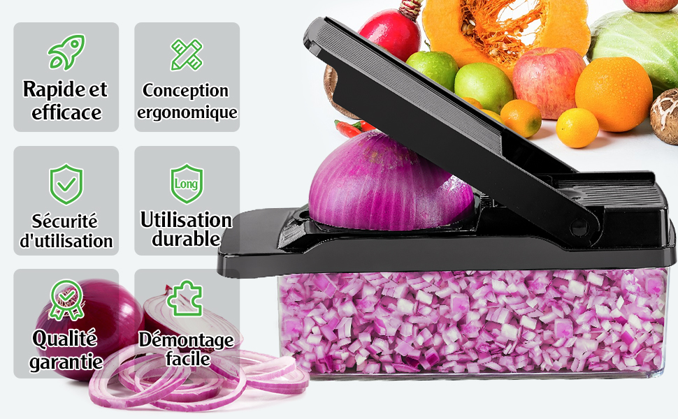 Coupe-légumes pour trancher, râper et découper en dés，ferreux