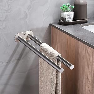 Two-arm stainless steel towel rail without drilling