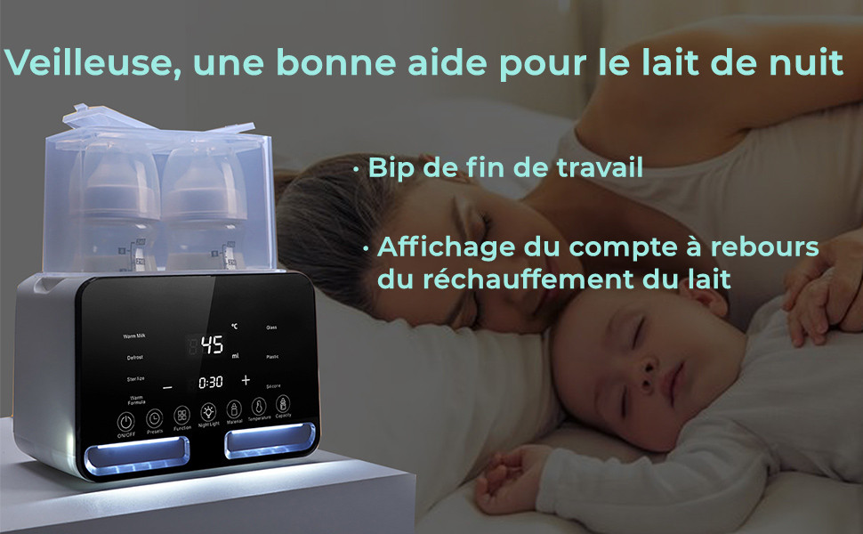 Sinbide Chauffe-biberon pour Bébés 7-en-1 Chauffe-lait, avec Veilleuse