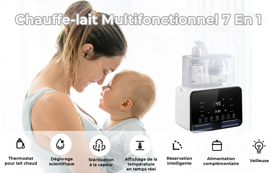 Sinbide Chauffe-biberon pour Bébés 7-en-1 Chauffe-lait, avec Veilleuse