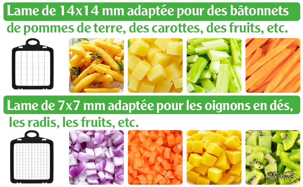 Coupe Legumes Multifonctions， râper et découper en dés，ferreux
