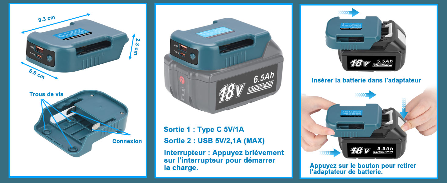 Batterie MaKita 18v Adaptateur USB