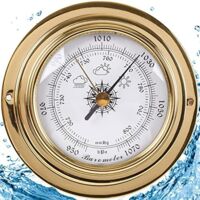 Thermomètre Hygromètre Station Météo, Boîtier en Laiton 3.8in 98mm Horloge Marée Horloge Prévisions Météo Accessoire Bateau, Aucune Batterie Nécessaire, pour Bureaux Jardin Intérieur Extéri