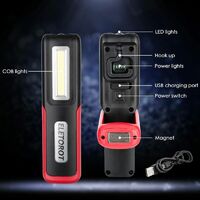 Deckon Lampe de Travail, Lampe Baladeuse led Rechargeable usb Aimantee, COB Mecanique Lampe d'Inspection pour Réparation Automobile,Garage, Camping,d'urgence, etc