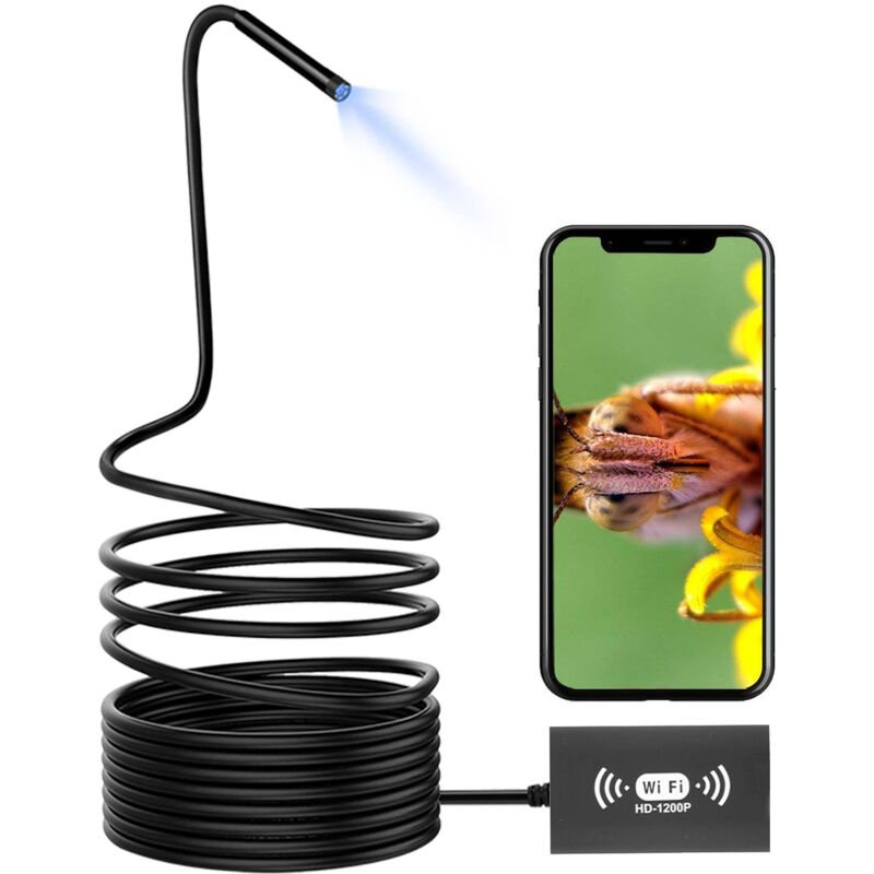 8mm Drahtlose Endoskopkamera IP68 Wasserdicht WiFi Inspektion 2,0MP HD 8 LED Halbstarres Kabelendoskop für iPhones, iPads, Android-Geräte und PCs Schwarz 10M