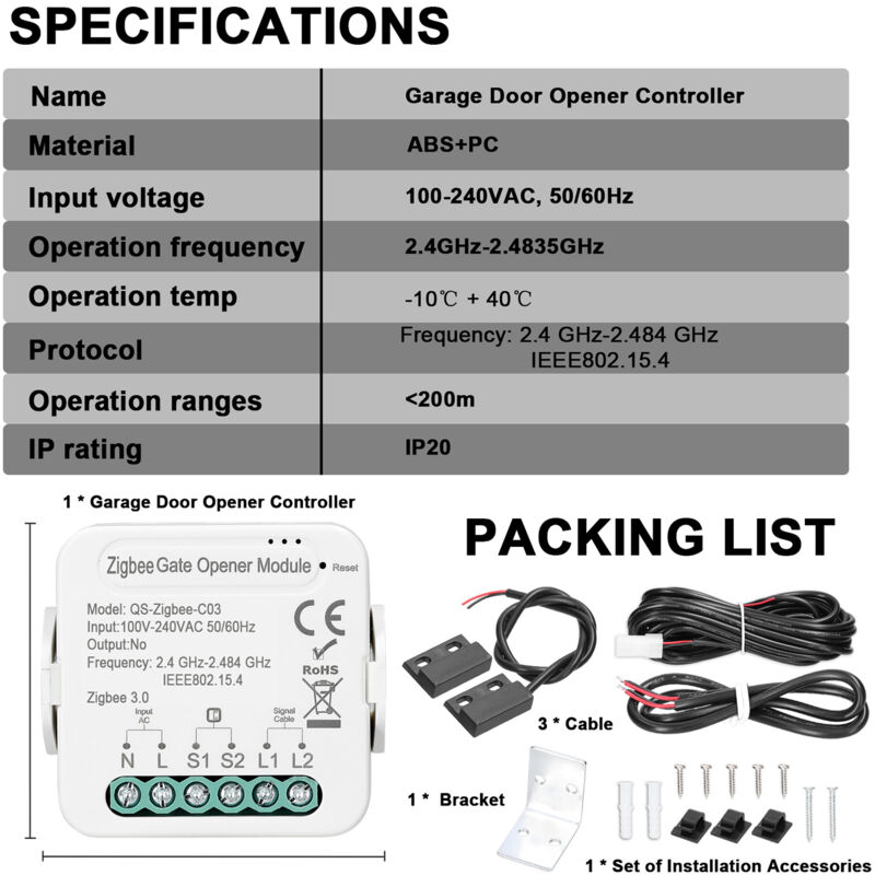  Ouvre-porte de garage intelligent Tuya ZigBee