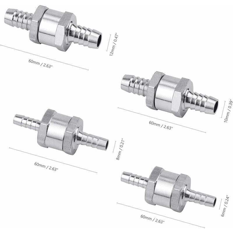 4 Pcs Clapet Anti-retour Gasoil en Alliage d'aluminium, 6/8/10/12mm Clapet de Carburant avec Flèche pour Essence Diesel Voiture Bateau Moto - 4