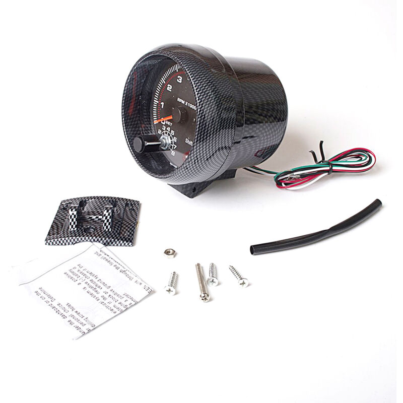 Tachymètre universel en fibre de carbone pour voiture, 3,75 pouces, lumière blanche de changement de vitesse 0-8000 tr/min