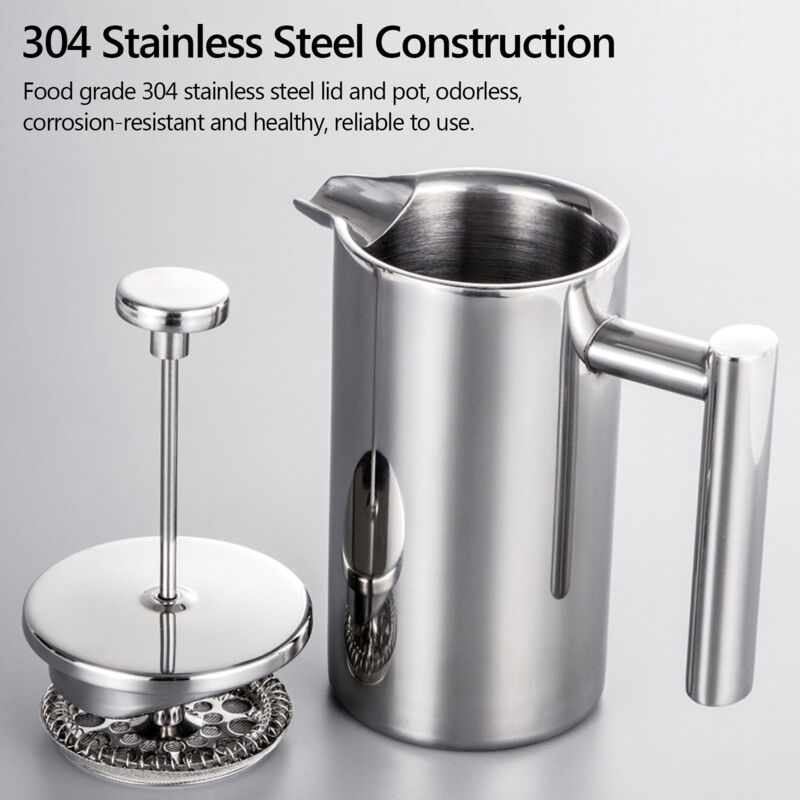Cafetière à piston française 1000 ml en acier inoxydable à double paroi isolée