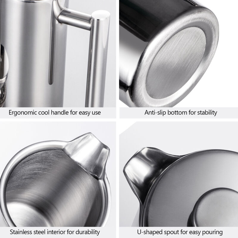 Cafetière à piston française 1000 ml en acier inoxydable à double paroi isolée