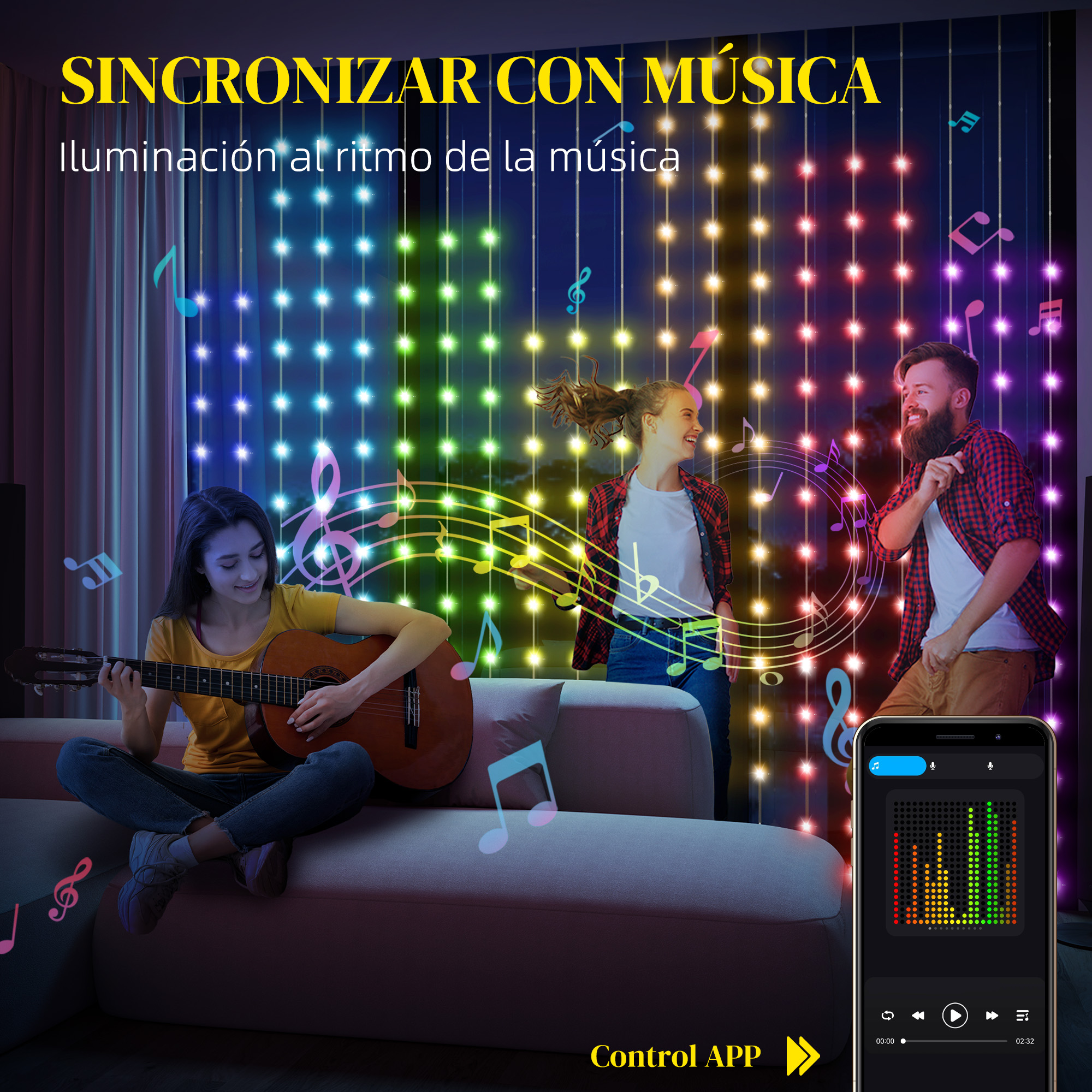 Personnalisation textes, images, GIF, plus de 152 effets lumineux