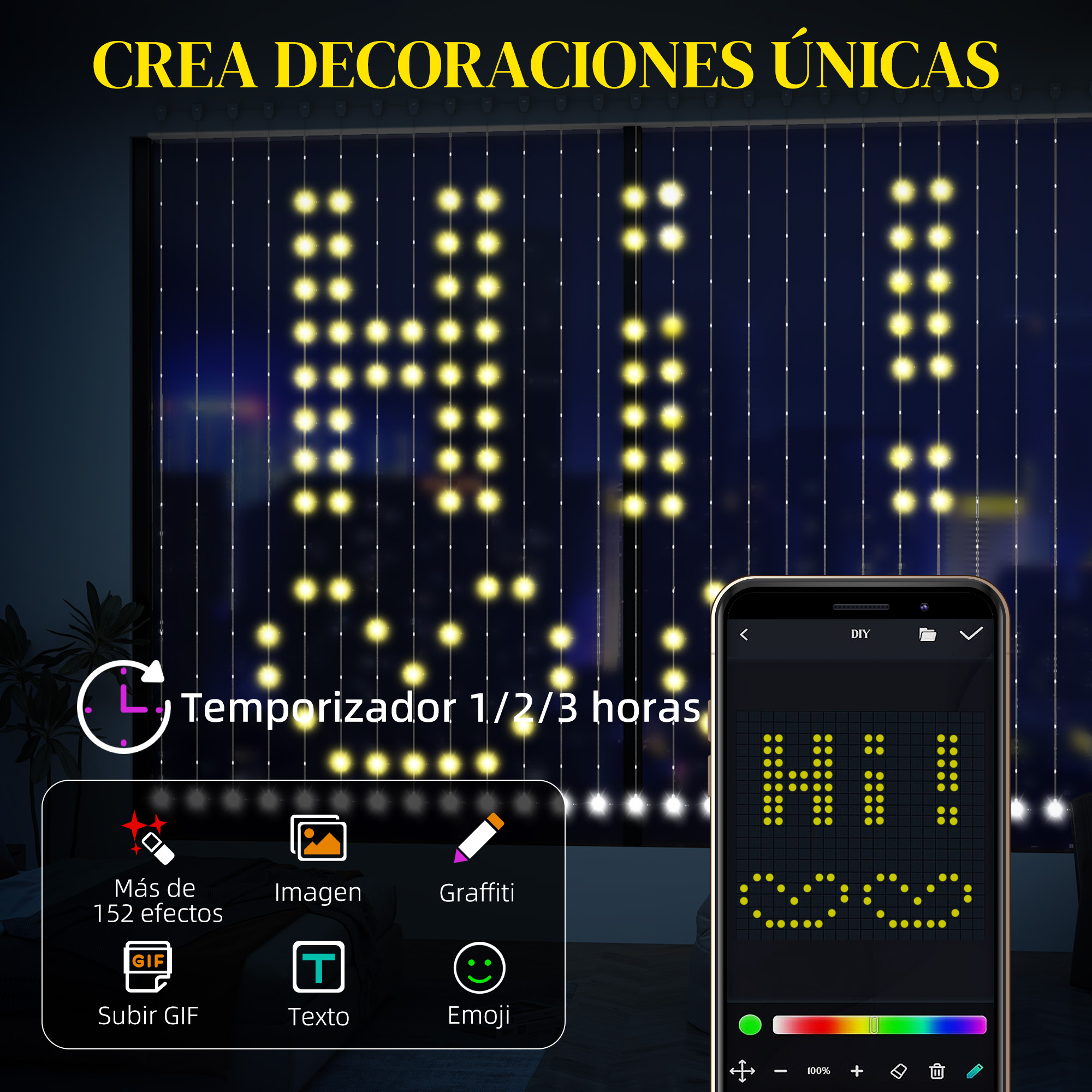 Rideau lumineux LED 3x3m intelligent