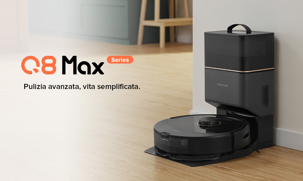 Roborock Q8 Max+ Robot Aspirapolvere con Dock a Svuotamento Automatico,  Aspirazione 5500Pa, Spazzola DuoRoller - Nero