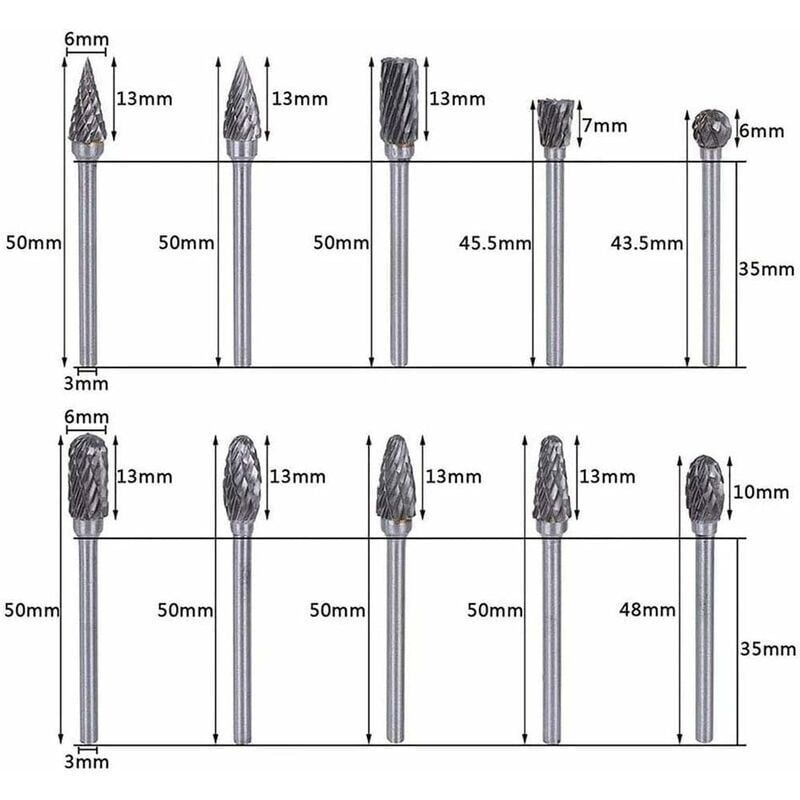 Double Cut)Jeu De Fraises En Carbure Fichiers Rotatifs Acier Au