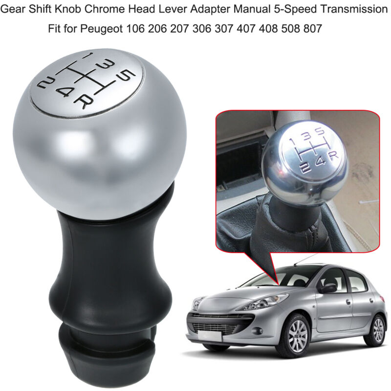 Pommeau de levier de vitesse chromé, adaptateur de levier de vitesse manuel à 5 vitesses, adapté pour Peugeot 106 206 207 306 307 407 408 508 807