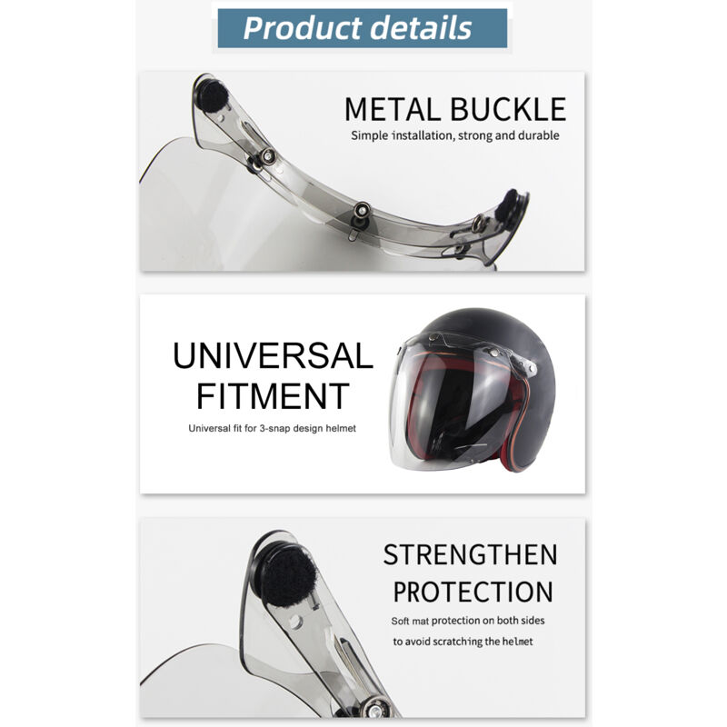 Visière de casque à visage ouvert pour casque de moto, lentille à bulles, pare-vent à bulles à 3 boutons-pression