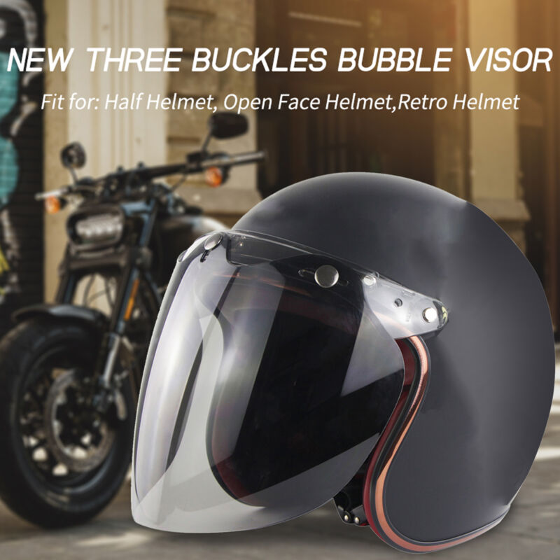 Visière de casque à visage ouvert pour casque de moto, lentille à bulles, pare-vent à bulles à 3 boutons-pression