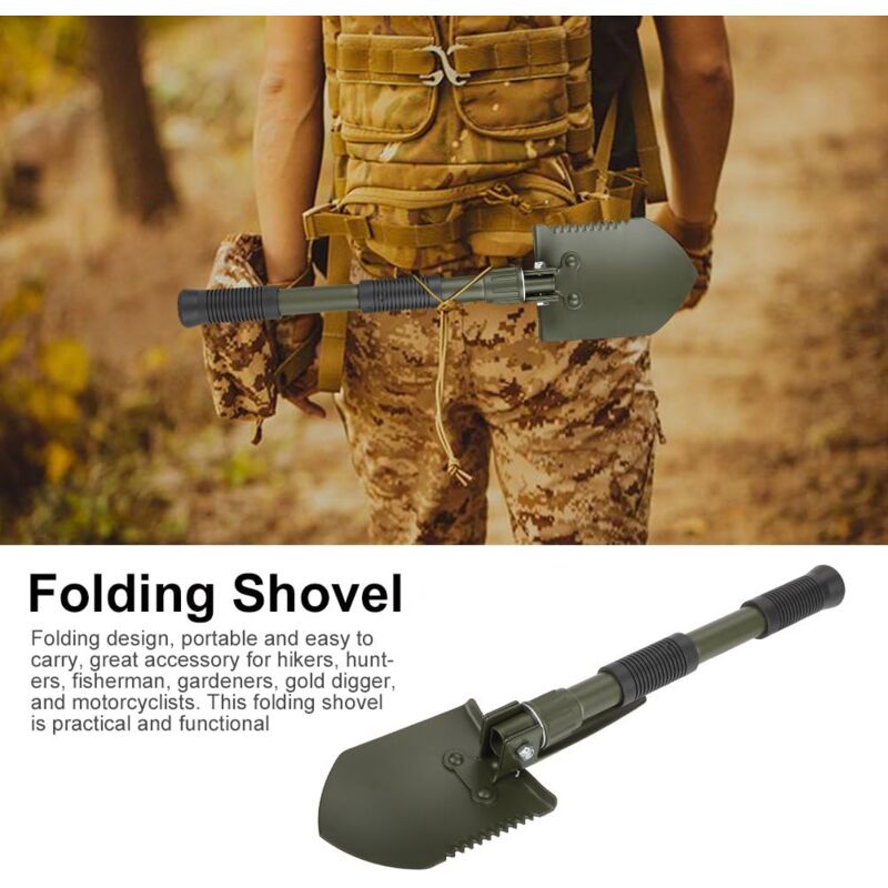 Pelle De Campagne Pliante Vintage Taiwan Acier Bois Vert Armée