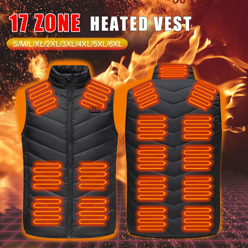 GABRIELLE Rubberskin Heated Jacket for Men and Women 17 Zone Electric Heated Vest for Motorcycle Hunting Hiking Skiing L