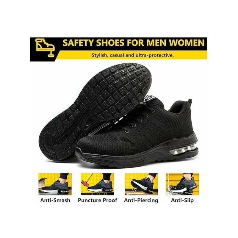 Safety Shoe and Boot Accessory Safety Shoes Men Women Lightweight Breathable Safety Sneakers Comfortable Work Shoes with Steel Toe Cap Black Size 43